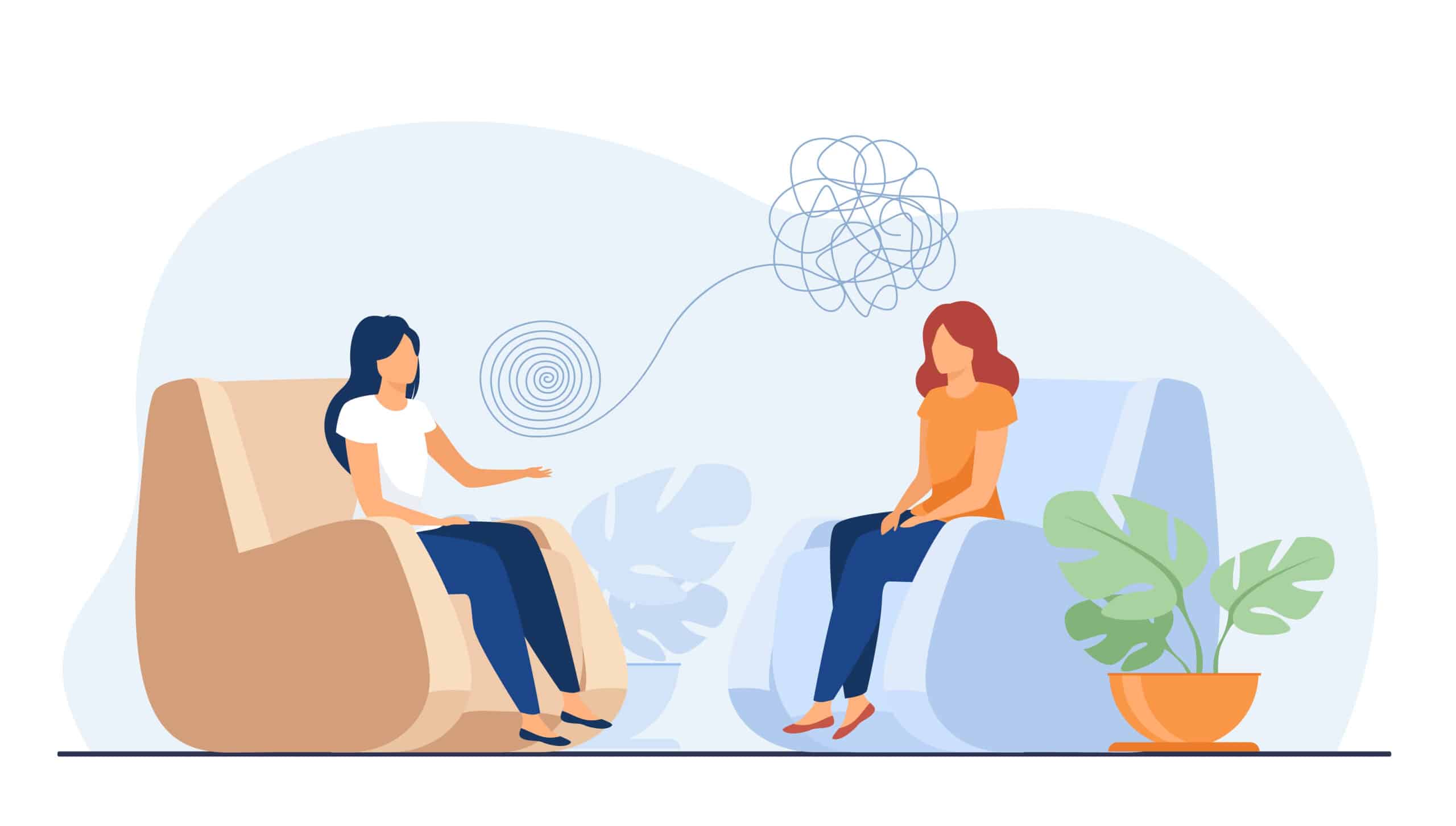Woman,Sitting,In,Armchair,And,Talking,With,Psychologist.,Thought,,Therapy, Woman,Sitting,In,Armchair,And,Talking,With,Psychologist.,Thought,,Therapy,